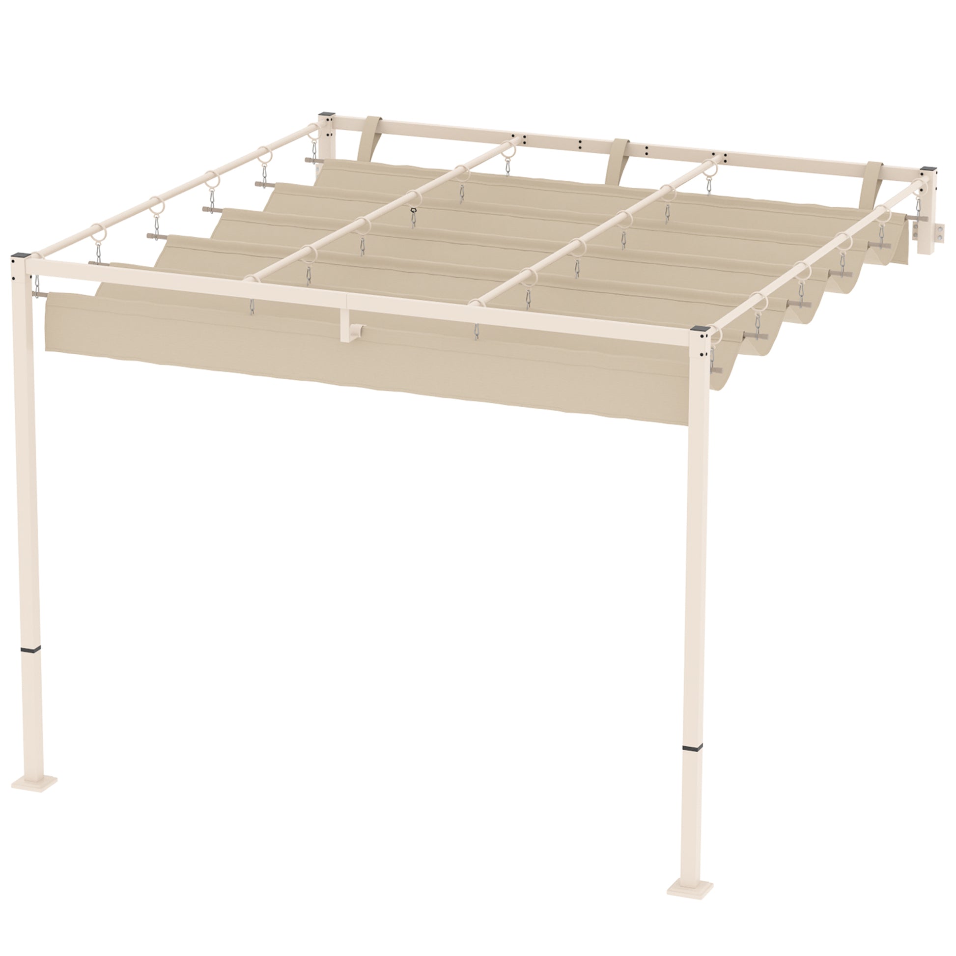 Outsunny Pérgola De Pared 3x3 M Con Techo Retráctil Upf30+ Beige_4