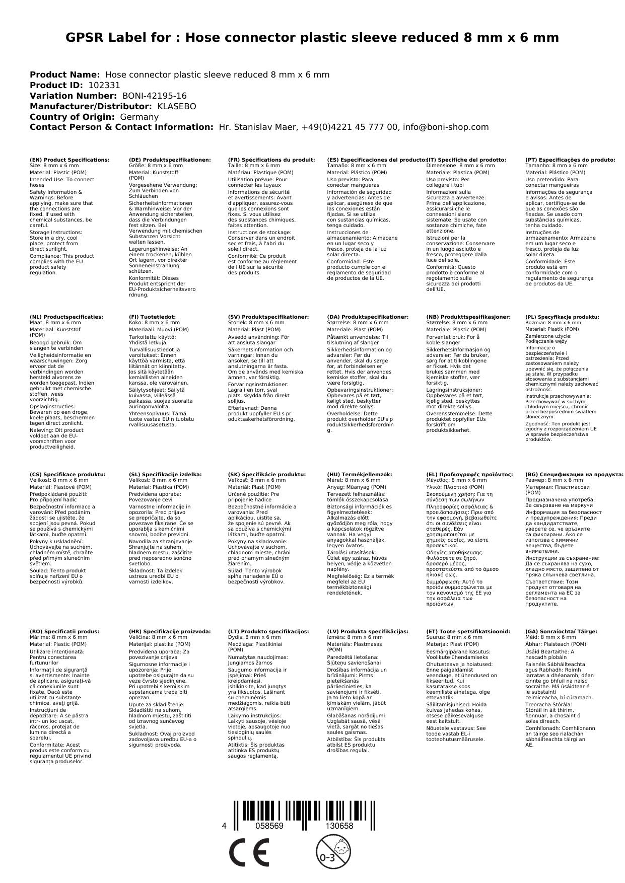 Conector De Manguera De Plástico, Reductor 8mm A 6mm