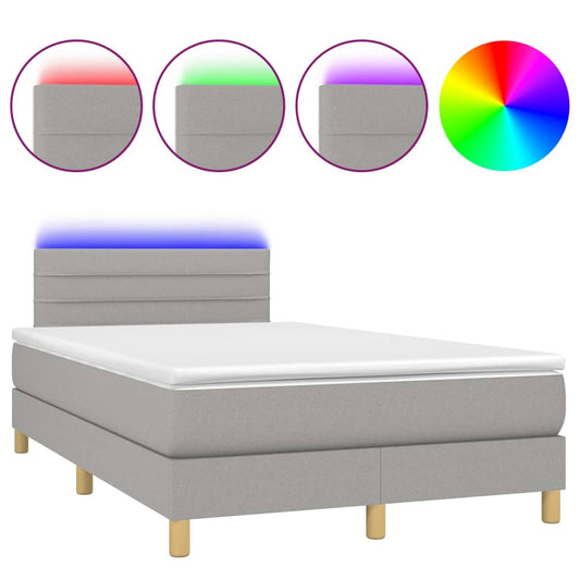 Cama Box Spring Con Colchón Tela Y Led Gris Claro 120x200 Cm / Vetonek_0