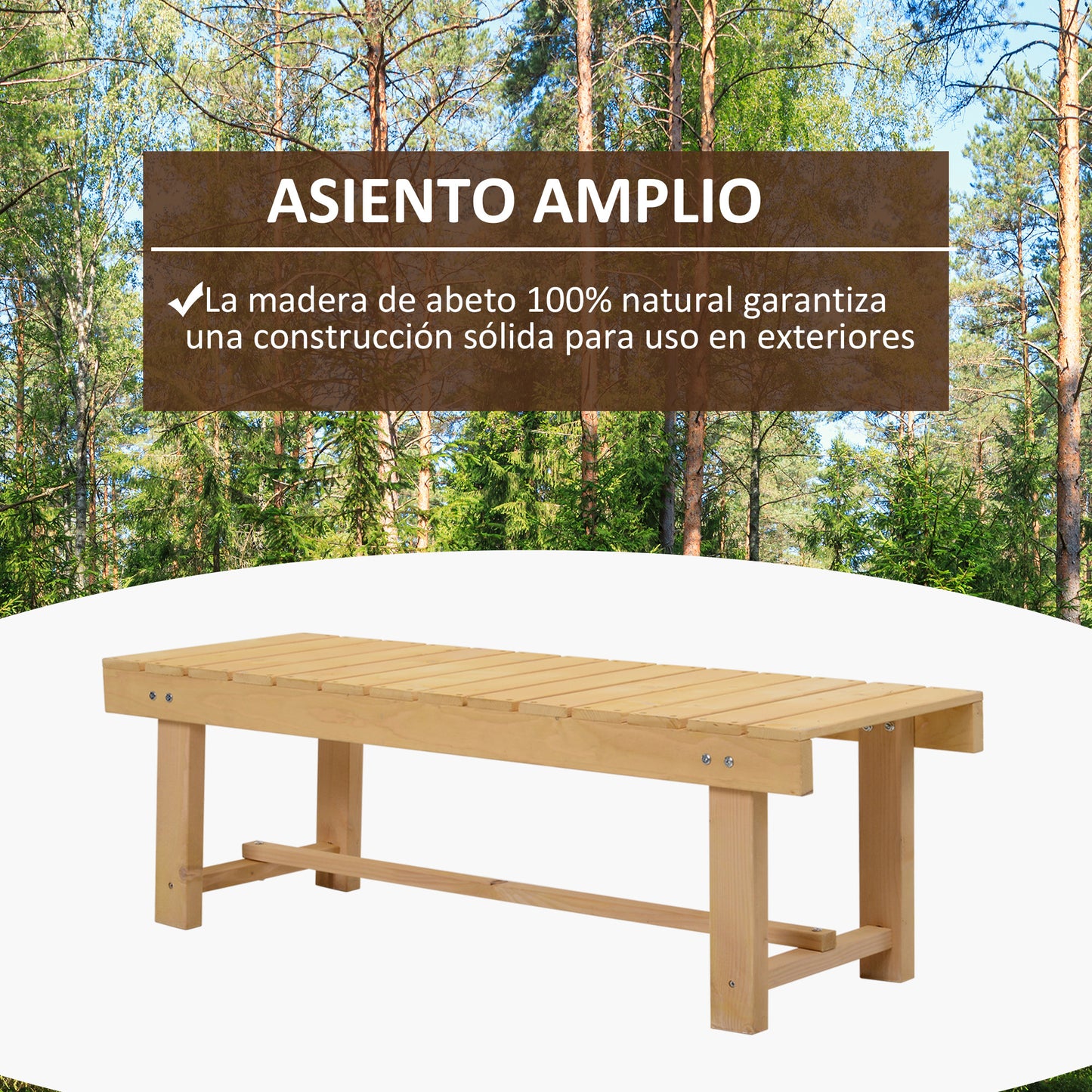 Outsunny Banco De Jardín De 2 Plazas Banco De Madera Carga 250 Kg Banco Para Patio Terraza 110x38x35 Cm Natural_3