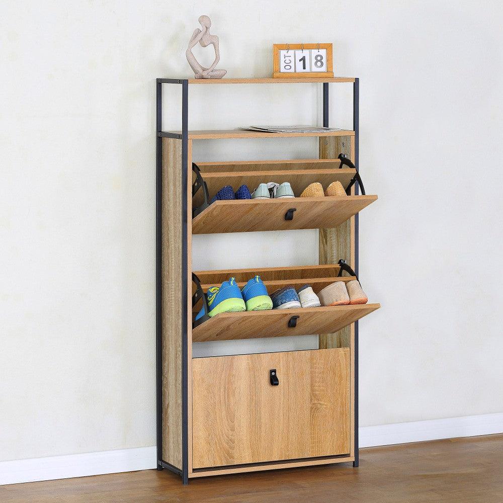 Max Home Mueble Zapatero Recibidor Madera Y Acero 3 Cajones 60x24x132 Cm_1