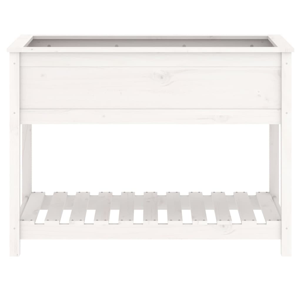 Jardinera Con Estante Madera Maciza Pino Blanca 111,5x54x81 Cm_4