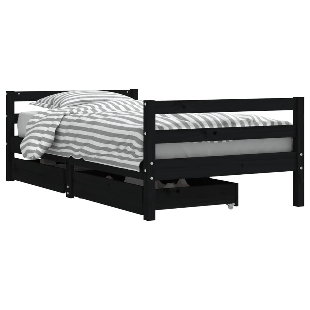 Vidaxl Estructura Cama Infantil Y Cajones Madera Pino Negro 80x160 Cm_0