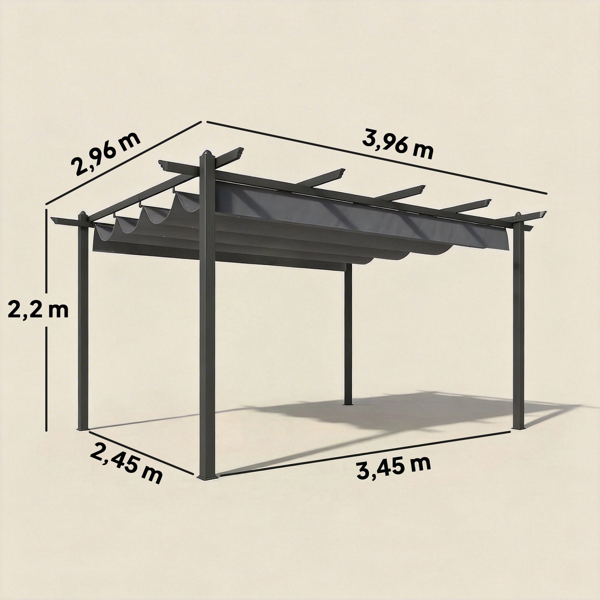 Outsunny Pérgola De Jardín 4x3 M Con Techo Retráctil Y Marco De Aluminio Gris_2