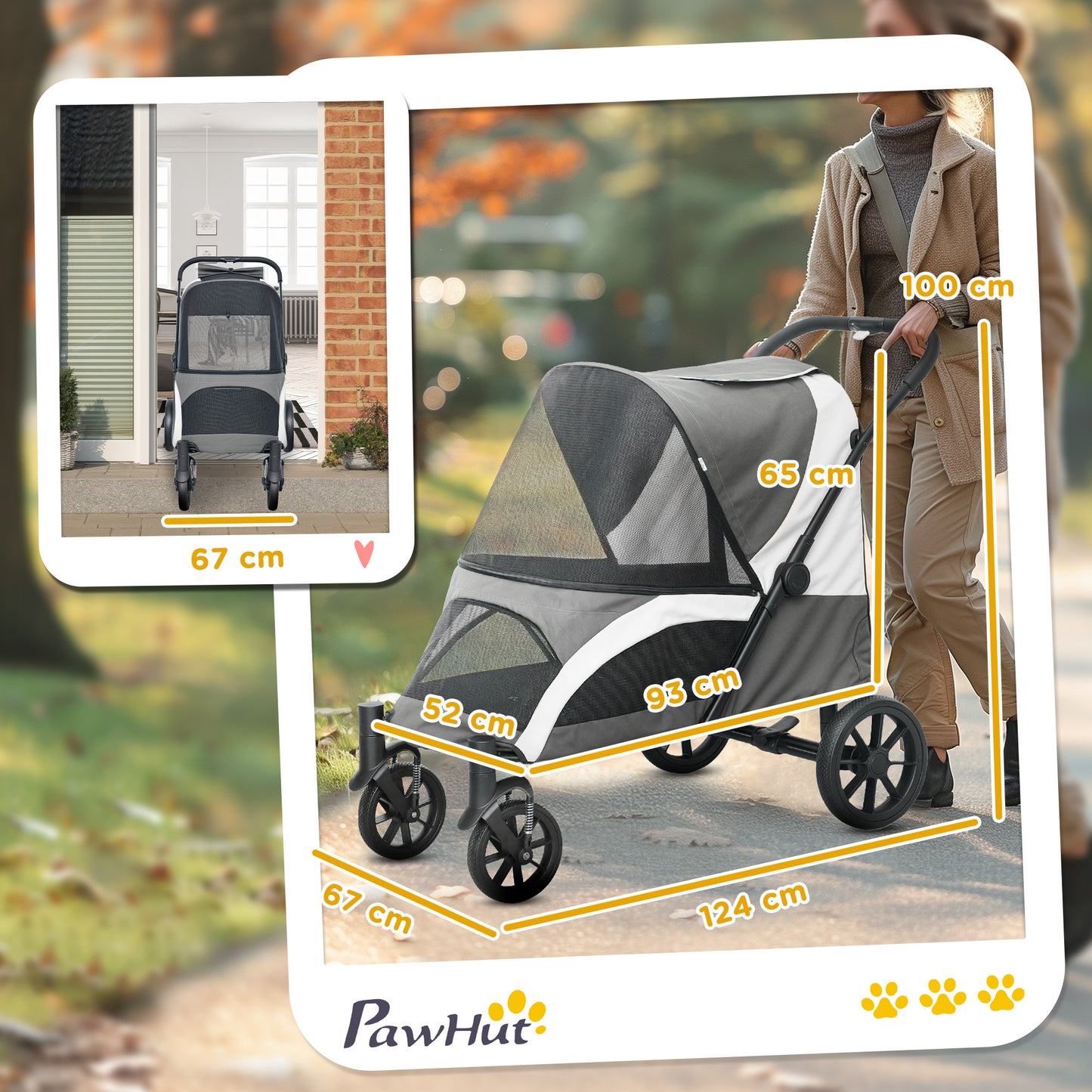 Pawhut Carrito Para Perros Plegable Con Ventanas 124x67x100 Cm Gris Oscuro_2