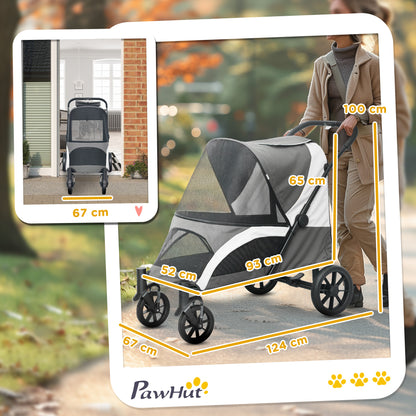 Pawhut Carrito Para Perros Plegable Con Ventanas 124x67x100 Cm Gris Oscuro_2