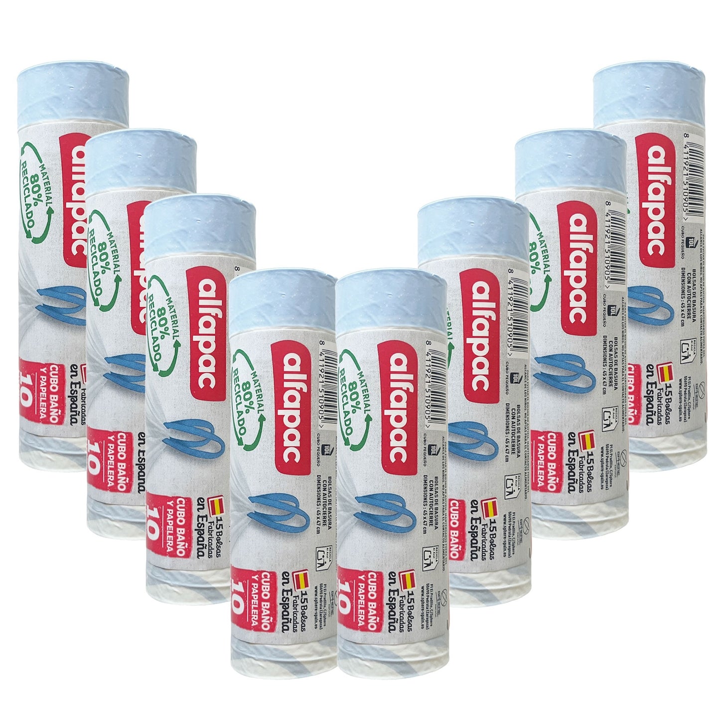 80% Reciclado 8 Rollos De 15 Bolsas De Basura 10l Con Autocierre_0