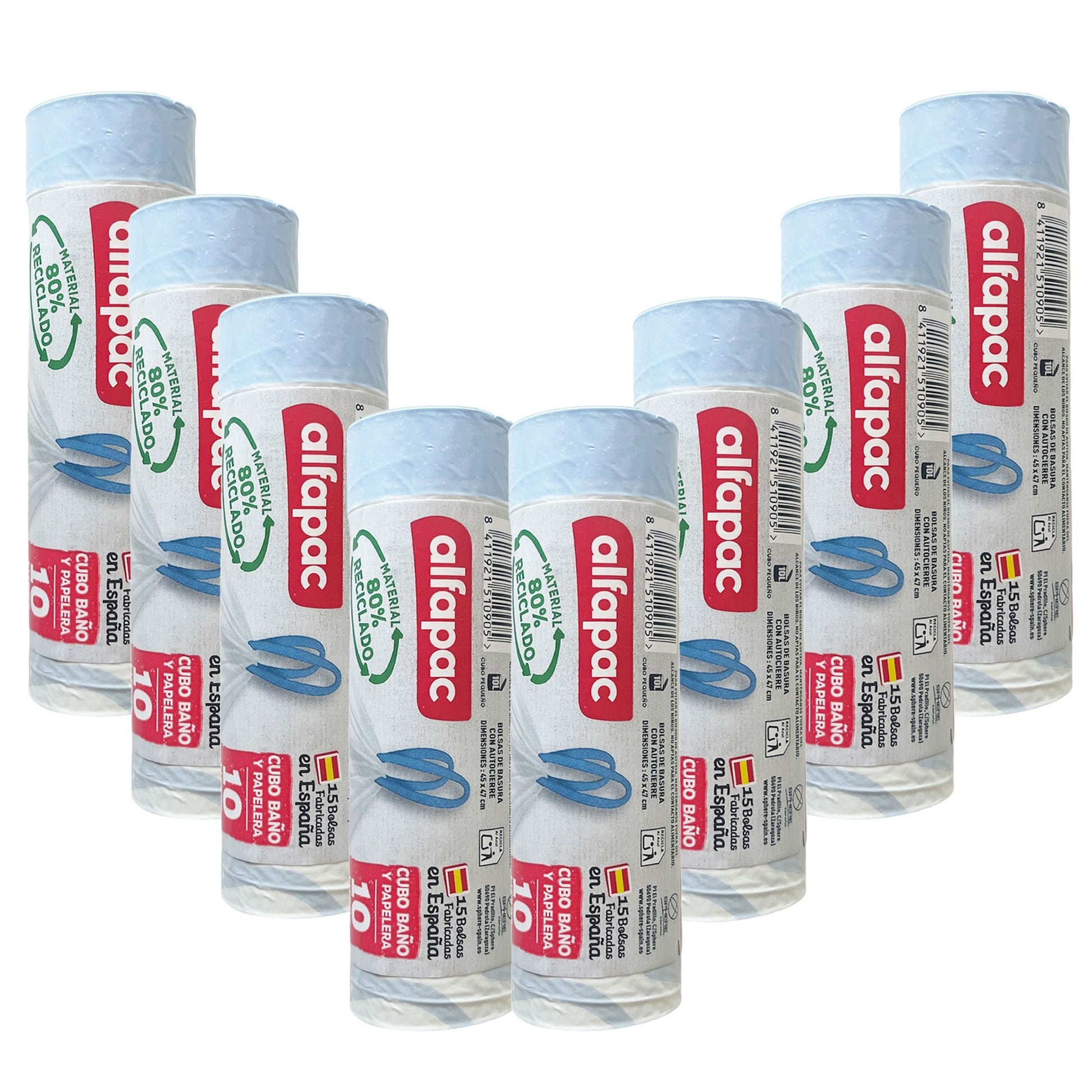 80% Reciclado 8 Rollos De 15 Bolsas De Basura 10l Con Autocierre_0