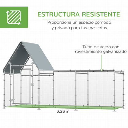 Pawhut Gallinero Exterior Grande 3,02x1,07x1,72m Acero Galvanizado Con Cerradura_5