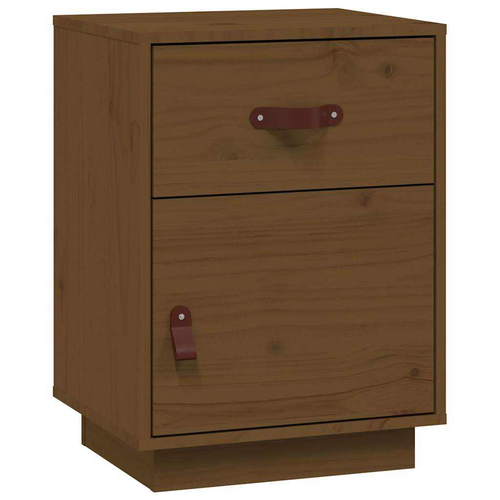 Mesita De Noche Madera Maciza De Pino Marrón Miel 40x34x55 Cm_0
