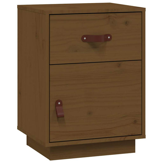 Mesita De Noche Madera Maciza De Pino Marrón Miel 40x34x55 Cm_0