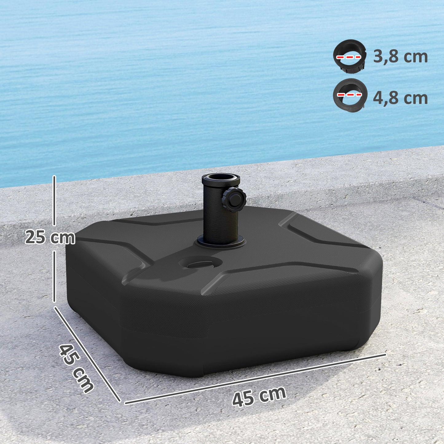 Outsunny Base Para Sombrilla Cuadrada Rellenable De Arena 25 Kg O Agua 20 Kg Negro_2