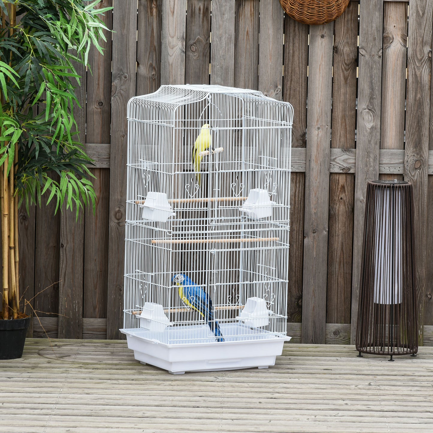 Pawhut Jaula Para Pájaros Con Puertas Comederos Y Bandeja 47,5x36x91 Cm Blanco_3