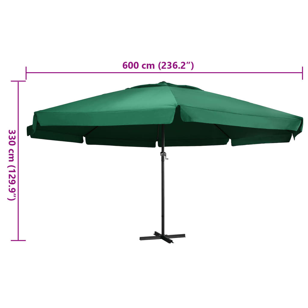 Vidaxl Sombrilla De Jardín Con Palo De Aluminio Verde 600 Cm_2