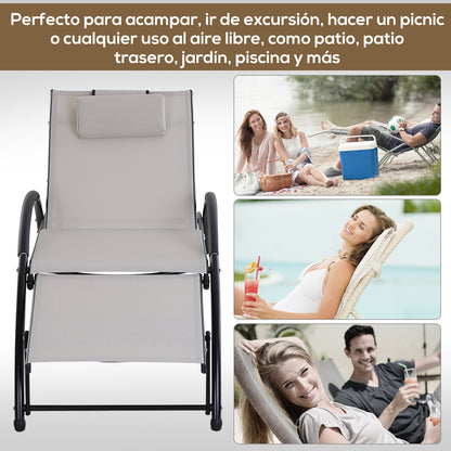 Outsunny Tumbona Jardín Con Respaldo Ajustable Reposapiés Y Reposacabezas Beige_5