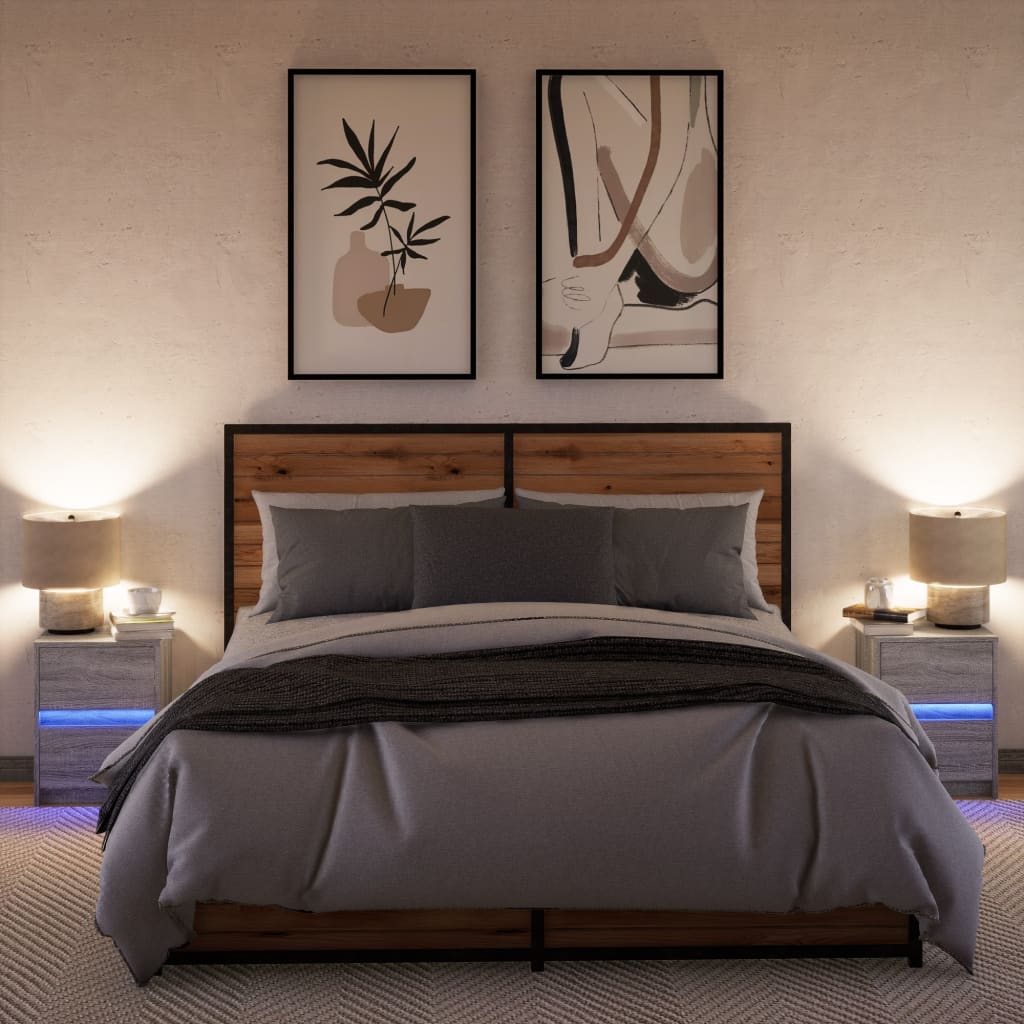 Mesitas De Noche Luces Led 2 Uds Madera Ingeniería Gris Sonoma_3
