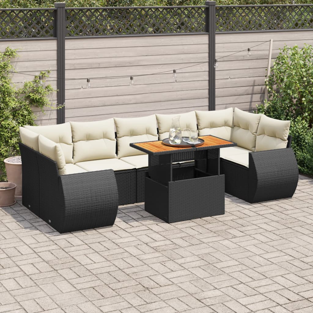 Set De Sofás De Jardín Y Cojines 8 Piezas Ratán Sintético Negro / Vetonek_4