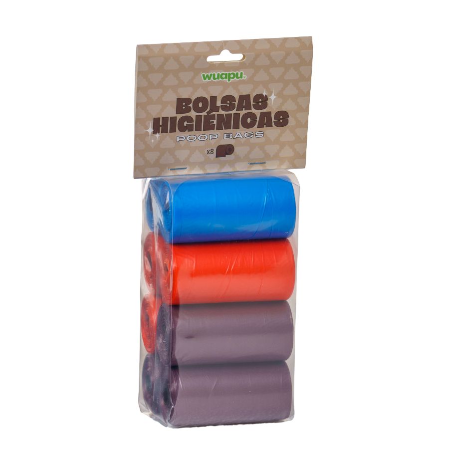 Pack 8 Rollos Colores Variados De Bolsas Higiénicas Recoge Excrementos De Perro. Rollos De 15 Bolsas