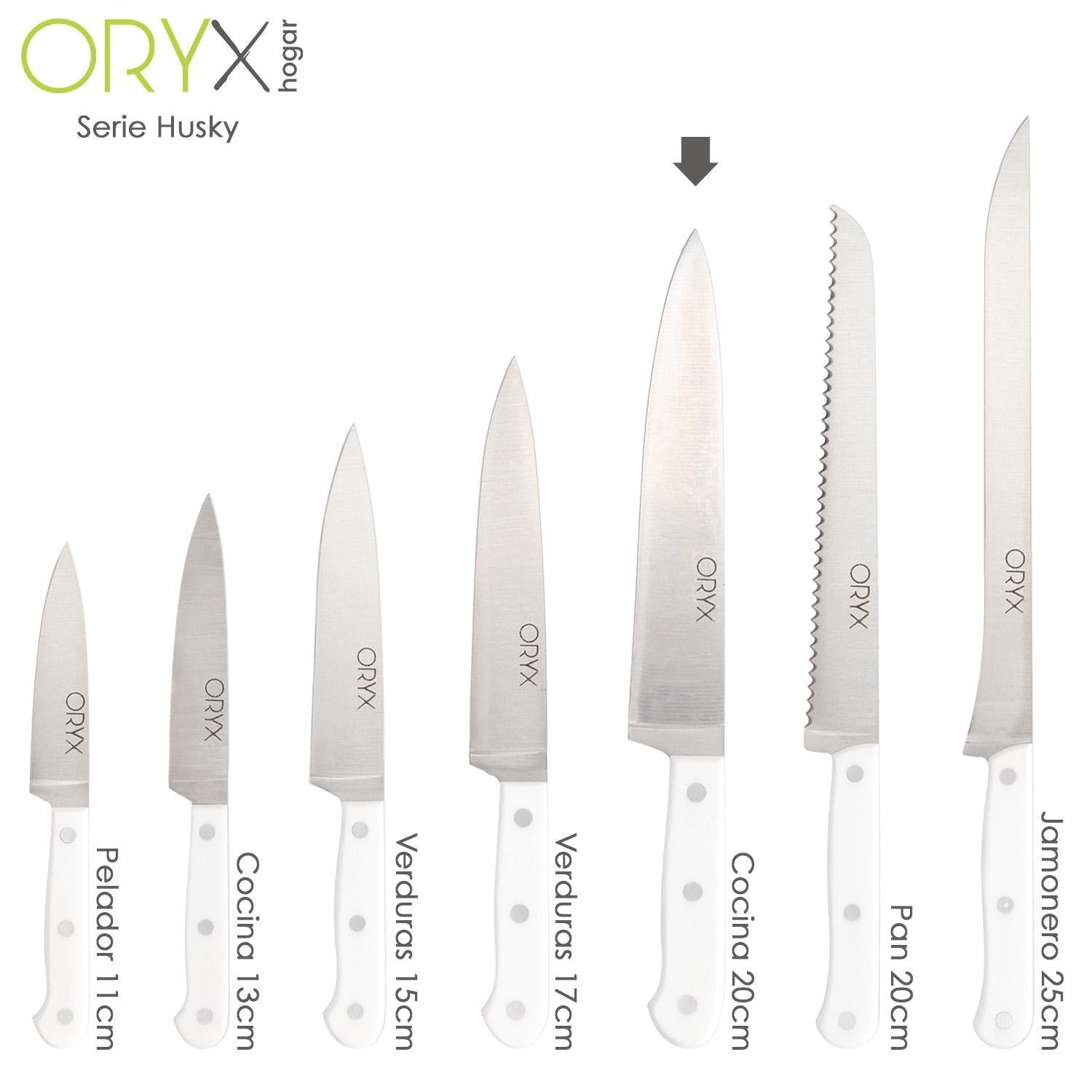 Cuchillo Husky Cocina 20 Cm. Hoja Acero Inoxidable, Cuchillo Carne, Cuchillo Pescado, Cuchillo Chef, Mango Ergonomico Blanco_2