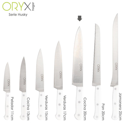 Cuchillo Husky Cocina 20 Cm. Hoja Acero Inoxidable, Cuchillo Carne, Cuchillo Pescado, Cuchillo Chef, Mango Ergonomico Blanco_3