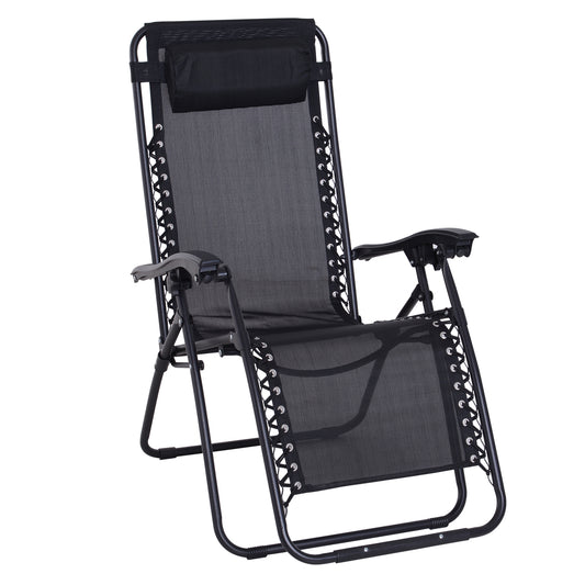 Outsunny Tumbona Plegable De Jardín Respaldo Ajustable Marco De Acero Negro_0