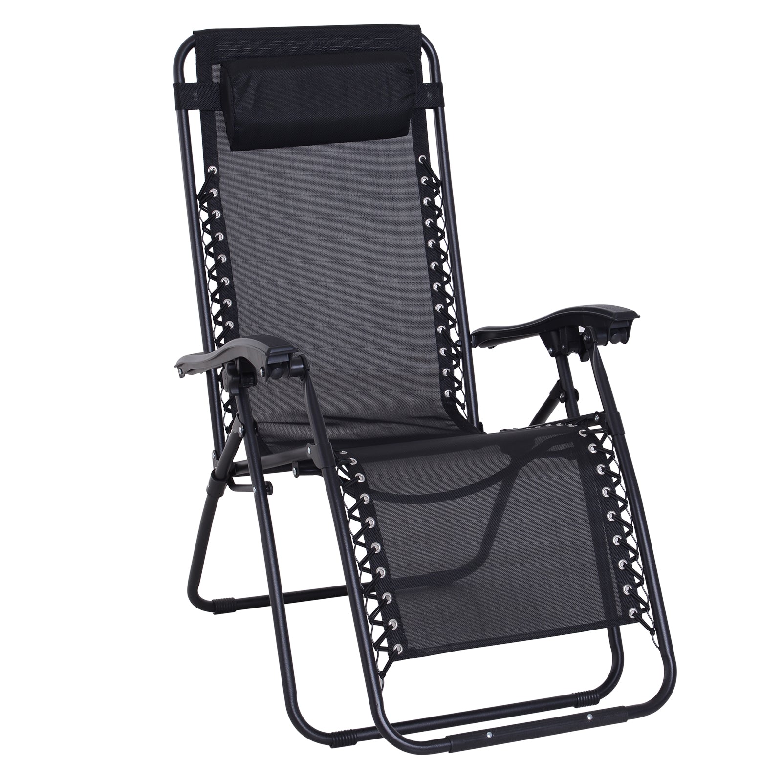 Outsunny 2 Sillas De Gravedad Cero Plegables Mesa Auxiliar Con Portavasos Negro_5