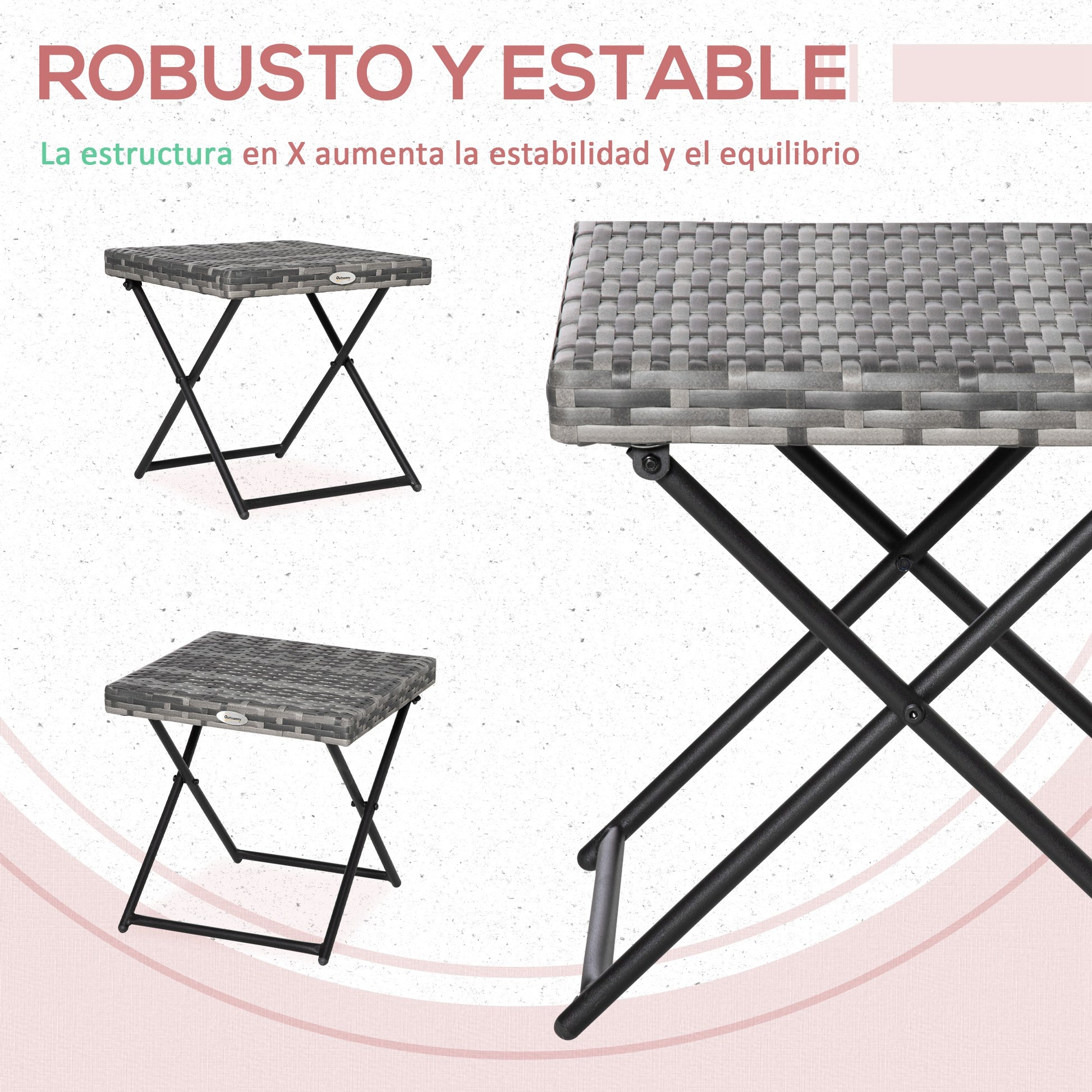 Outsunny Mesa De Jardín De Ratán Sintético Plegable 40x40x40 Cm Gris_5