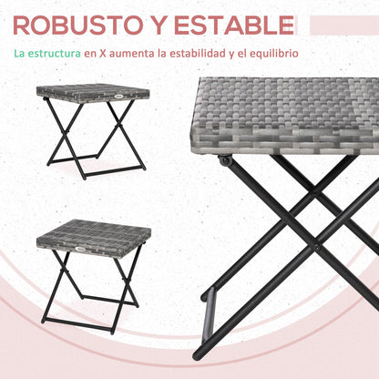 Outsunny Mesa De Jardín De Ratán Sintético Plegable 40x40x40 Cm Gris_5