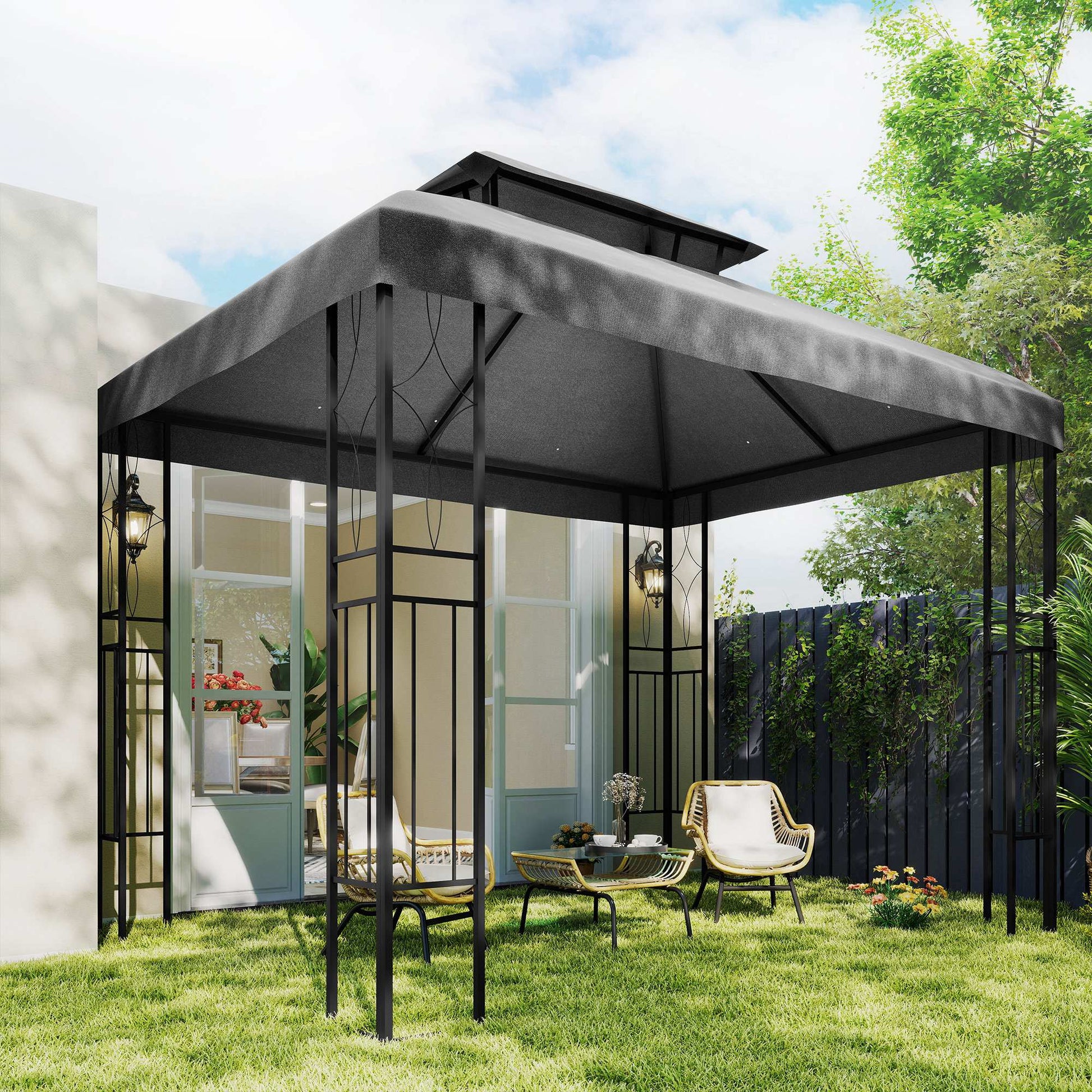 Outsunny Techo De Repuesto Para Cenador 4x3 M Con Techo Doble Anti-uv Gris_4