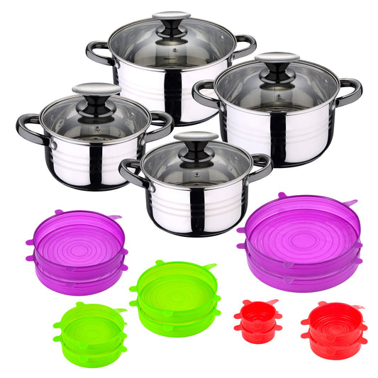 Bateria De Cocina 8 Piezas Apta Para Induccion San Ignacio Hita En Acero Inoxidable Con Set De 12 Tapas De Silicona Jolie_0