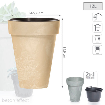 Maceta Cube Slim Beton Effect 12l., Con Depósito, Dimensiones (mm) 276x276x349, Color Crema_2