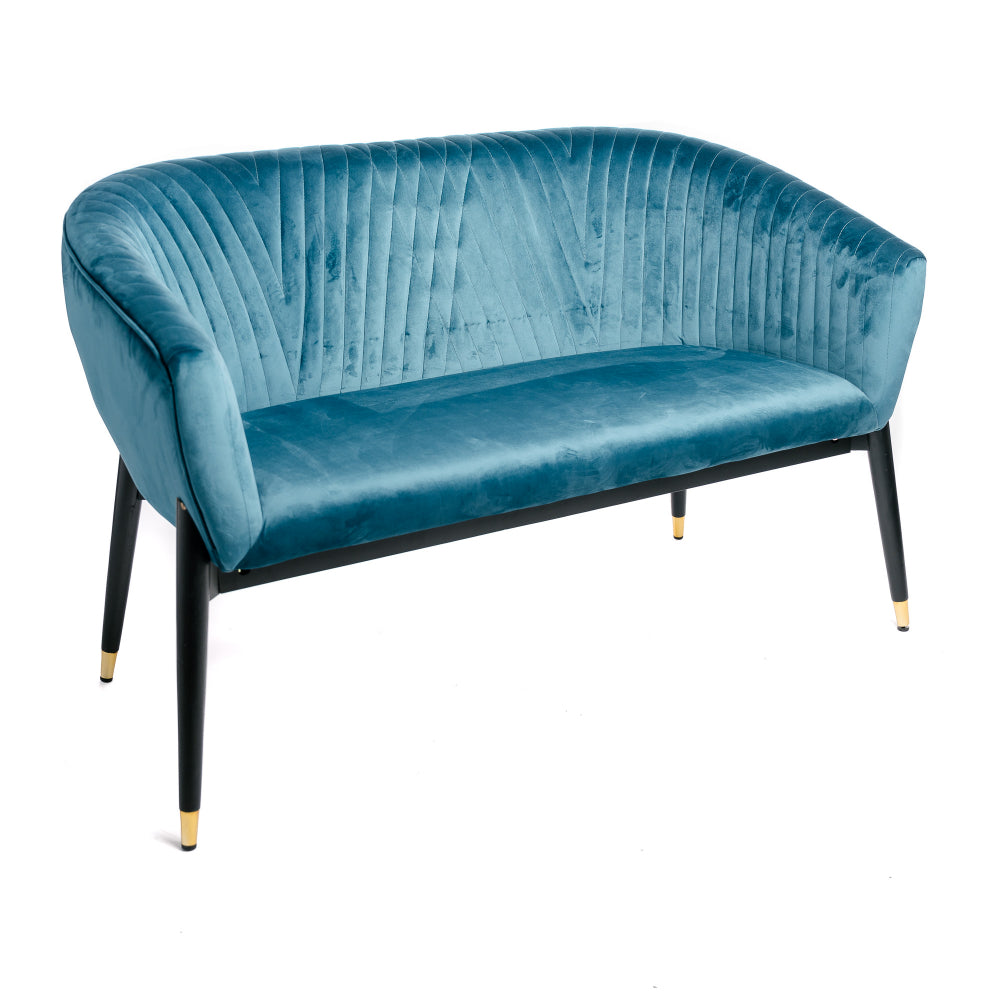 Sofá 2 Plazas Terciopelo Pavo Real Azul Tapizado Con Pies Glamour Negro Diseño De Moda 131x67x79cm- Sofá Recto_1