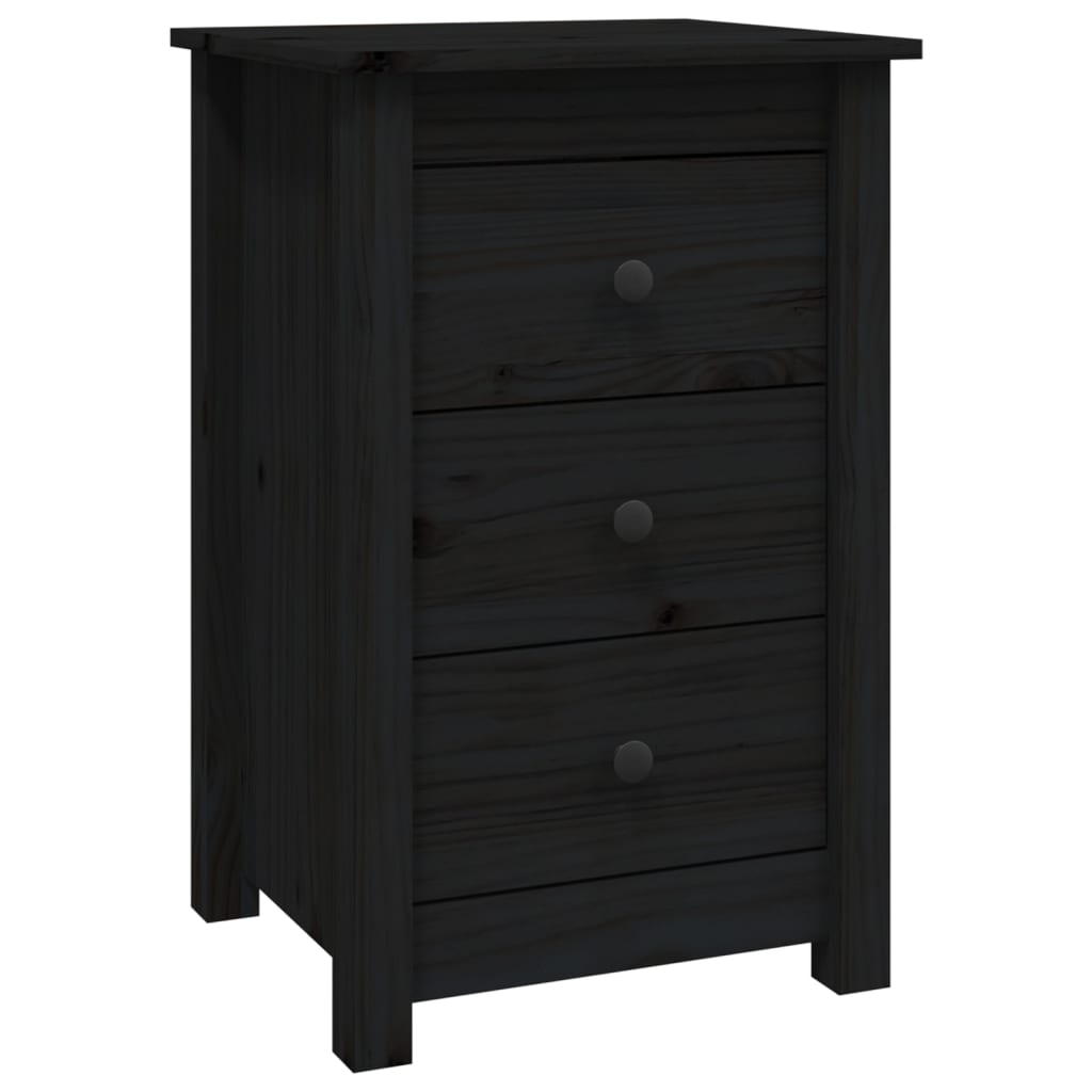 Mesita De Noche Madera Maciza De Pino Negro 40x35x61,5 Cm_0