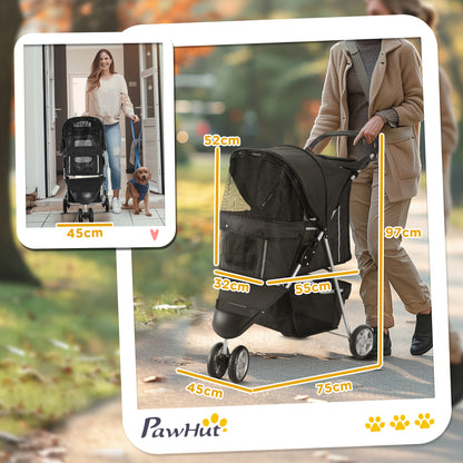 Pawhut Carrito Para Perros Plegable Con Cesta De Almacenaje 75x45x97 Cm Negro_2