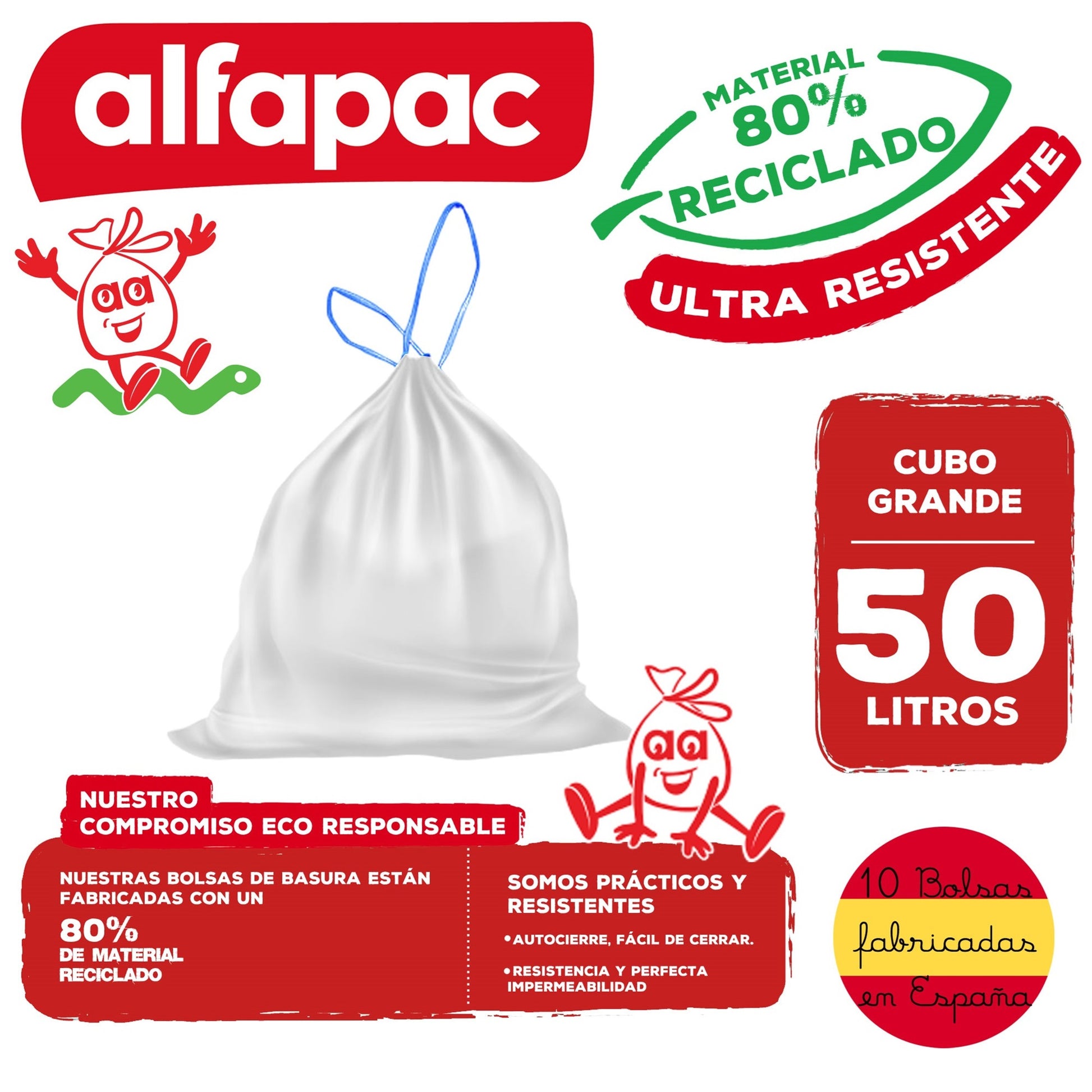 80% Reciclado 4 Rollos De 10 Bolsas De Basura 50l Con Autocierre_1