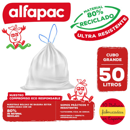 80% Reciclado 4 Rollos De 10 Bolsas De Basura 50l Con Autocierre_1