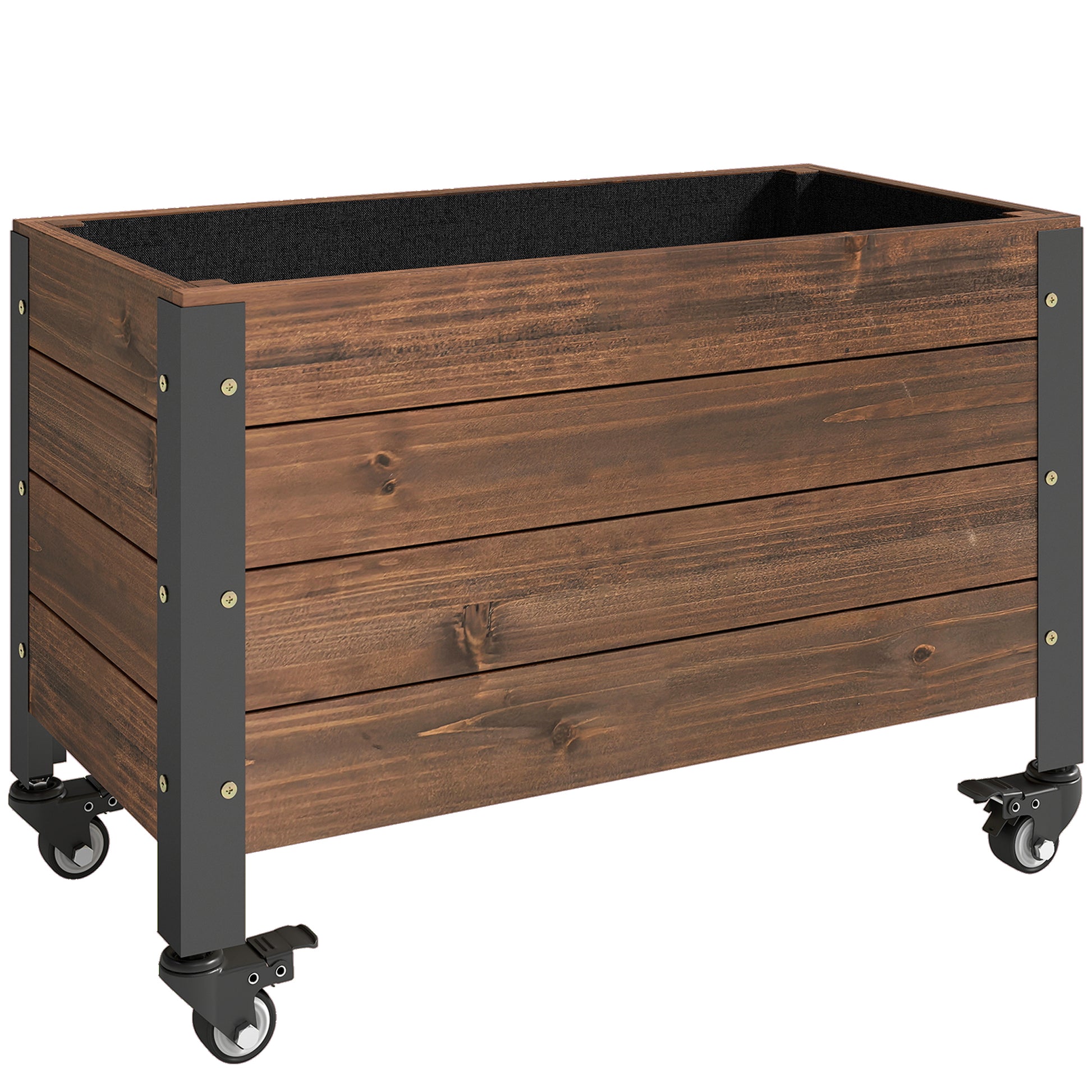 Outsunny Jardinera Exterior De Madera Con Ruedas 60x30x41 Cm Marrón Oscuro_0