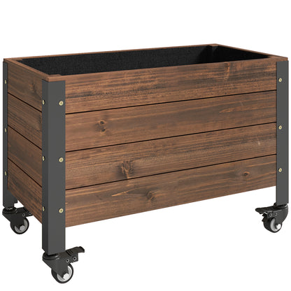 Outsunny Jardinera Exterior De Madera Con Ruedas 60x30x41 Cm Marrón Oscuro_0