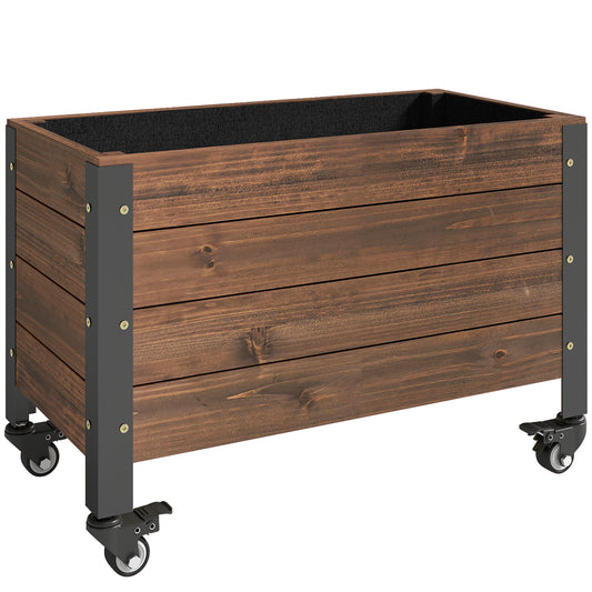 Outsunny Jardinera Exterior De Madera Con Ruedas 60x30x41 Cm Marrón Oscuro_0
