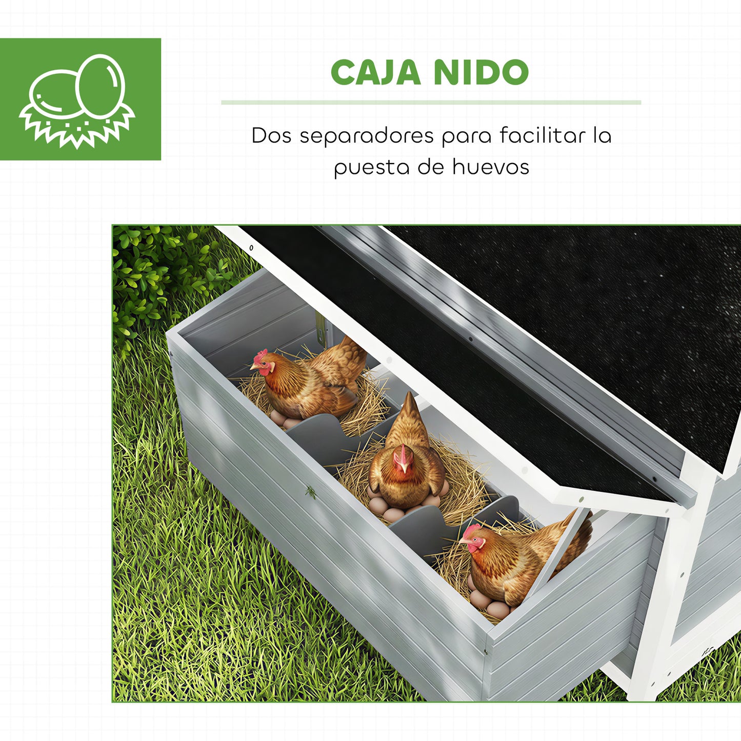 Pawhut Gallinero De Madera Para Exterior Con 2 Nidos 150x100x96,5 Cm Gris_5