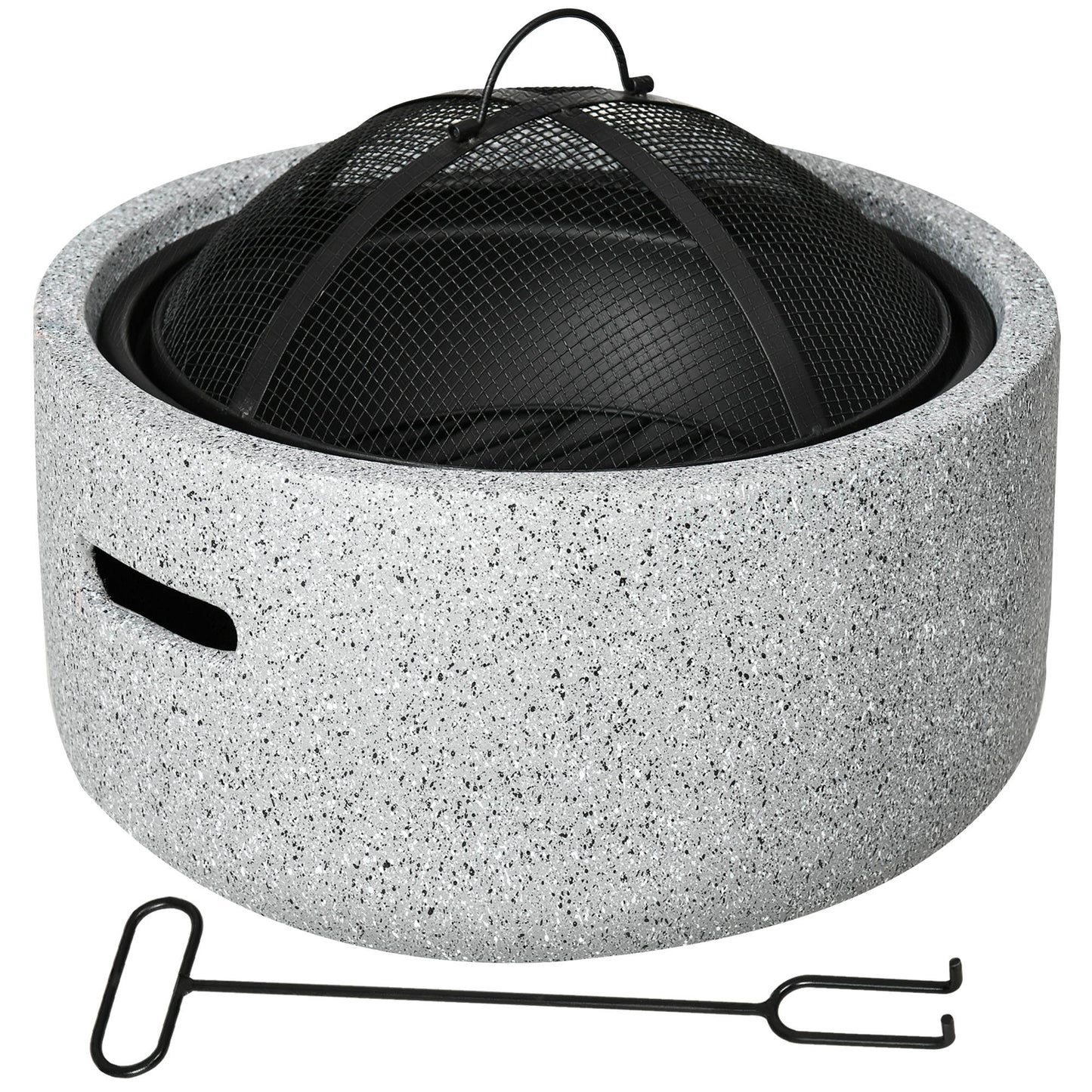 Outsunny Brasero Exterior Redondo Con Atizador Ø45x34 Cm Gris_0