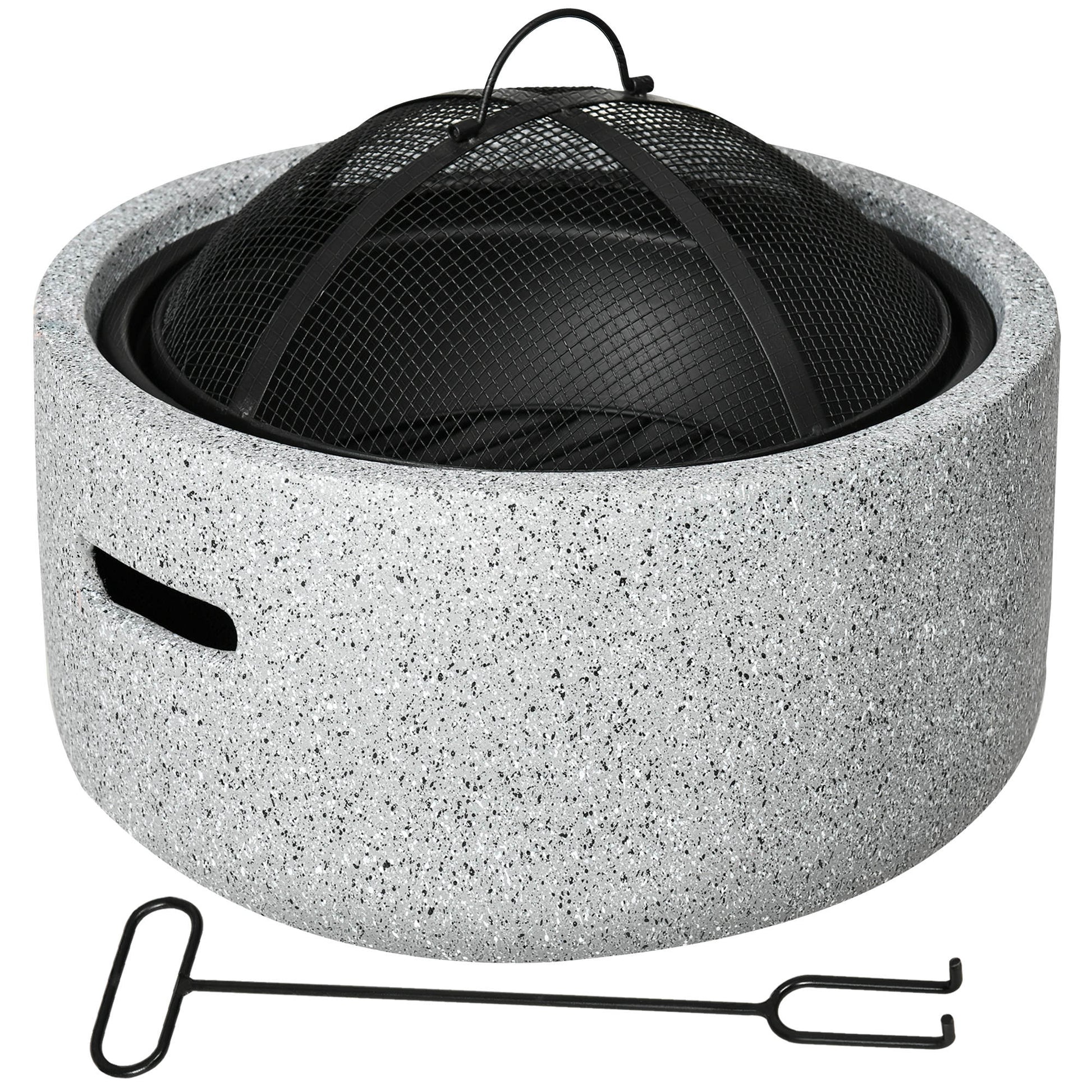 Outsunny Brasero Exterior Redondo Con Atizador Ø45x34 Cm Gris_0