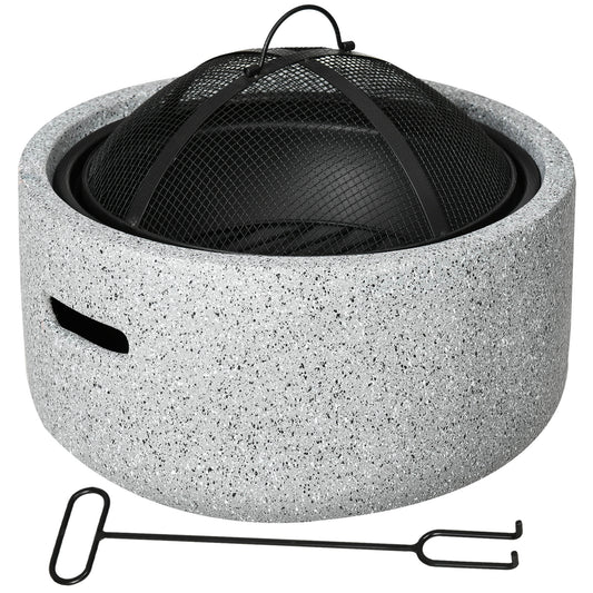 Outsunny Brasero Exterior Redondo Con Atizador Ø45x34 Cm Gris_0