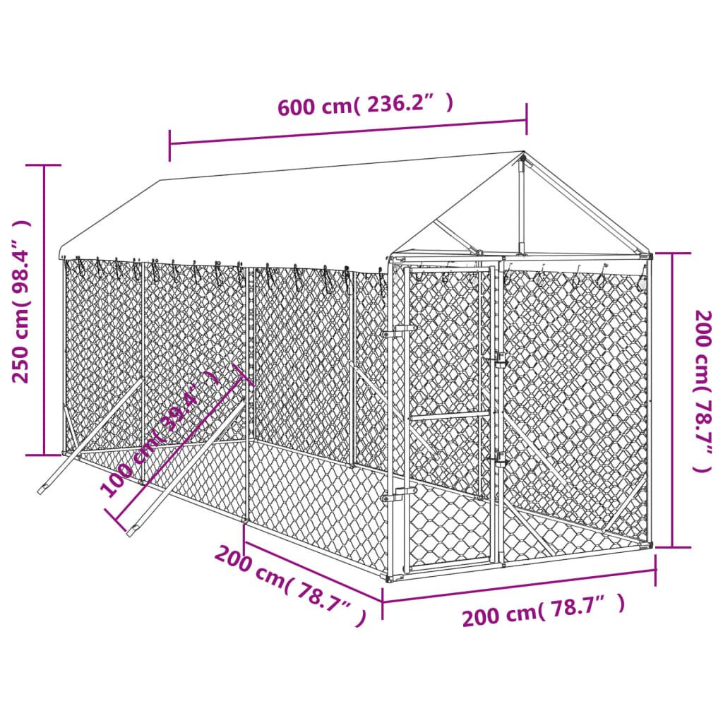 Vidaxl Perrera De Exterior Con Toldo Acero Galvanizado Plata 2x6x2,5 M_2