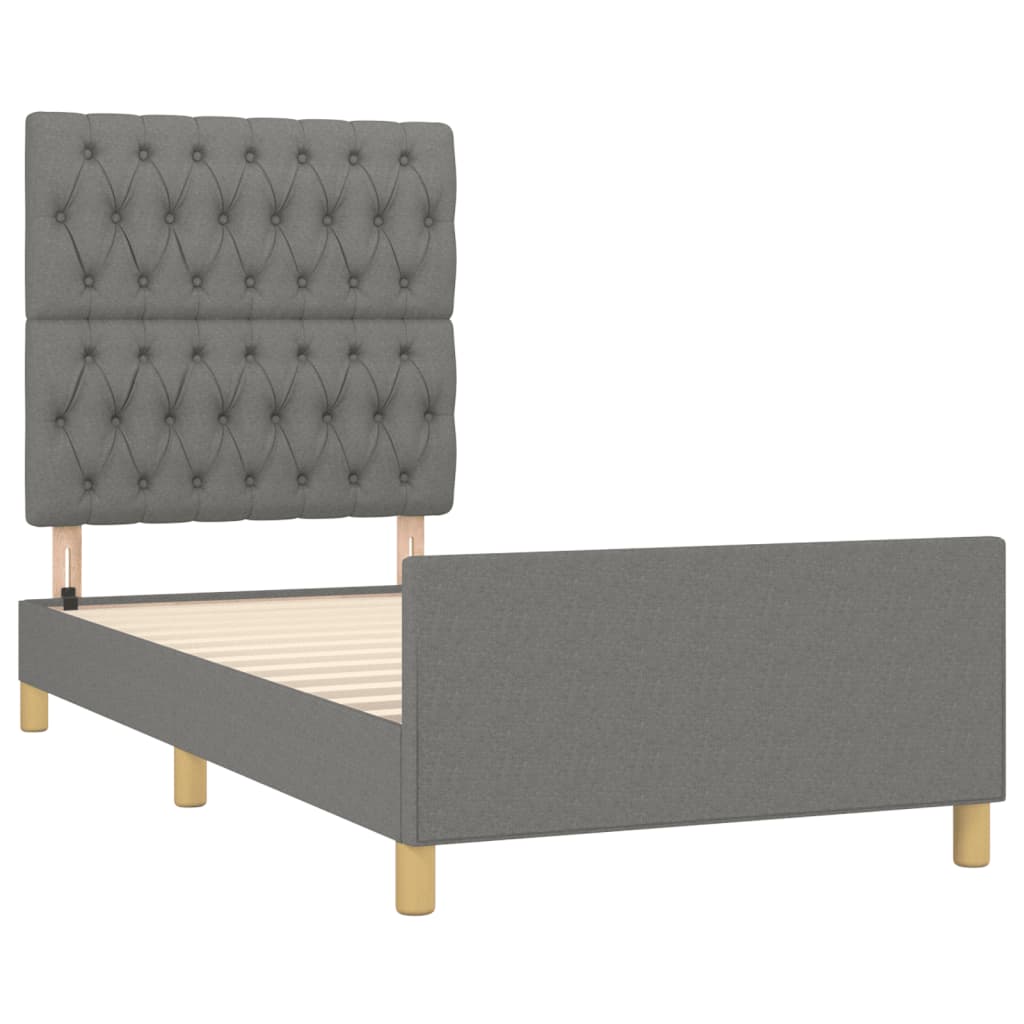 Estructura De Cama Con Cabecero De Tela Gris Oscuro 90x190 Cm / Vetonek_1