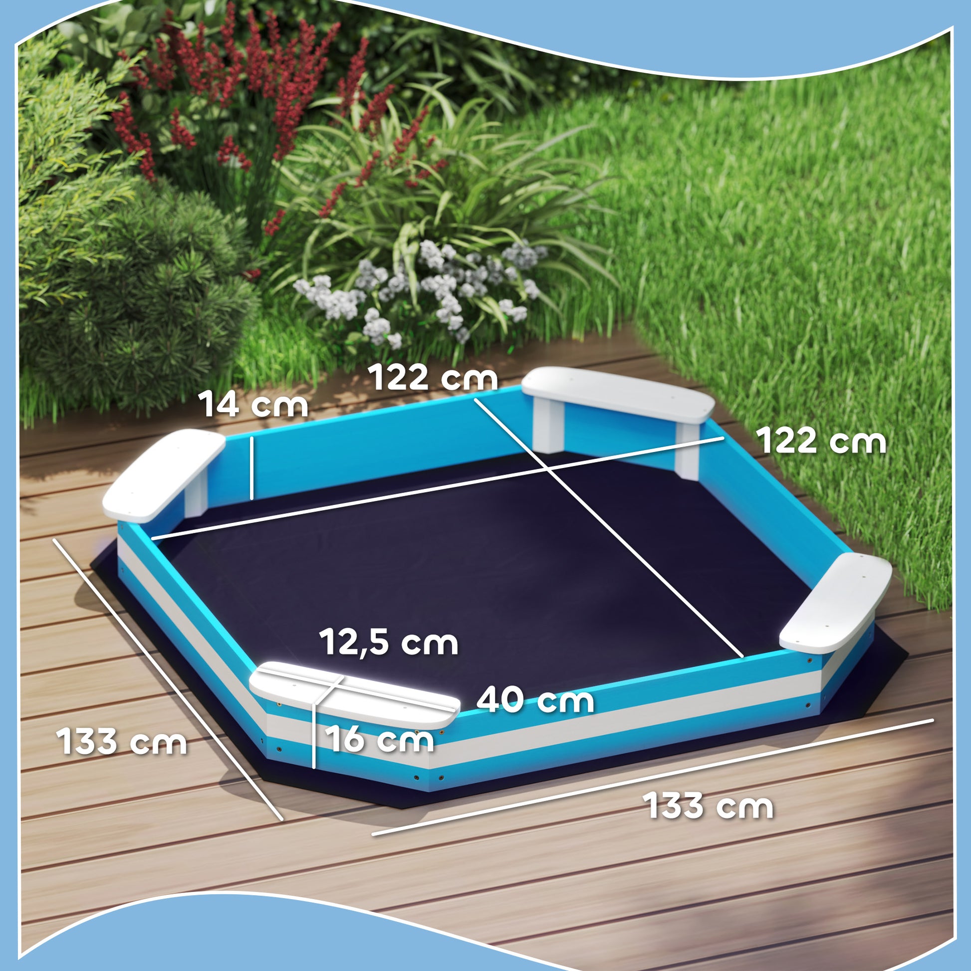 Aiyaplay Arenero Para Niños De +3 Años Con 4 Asientos 133x133x16 Cm Azul Blanco_2