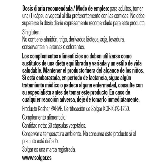 Vitamina D3 (Colecalciferol) 4000 UI (100 μg) 60 cápsulas vegetales Solgar