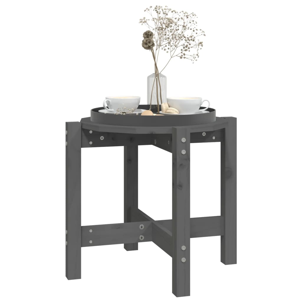 Mesa De Centro De Madera Maciza De Pino Gris Ø52,5x45 Cm_2