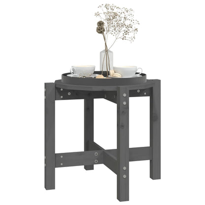 Mesa De Centro De Madera Maciza De Pino Gris Ø52,5x45 Cm_2