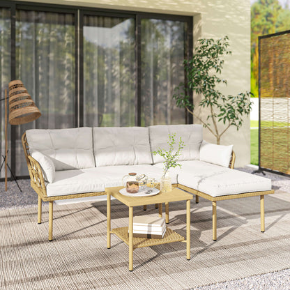 Outsunny Conjunto De Jardín De Ratán Sintético De 3 Piezas Natural Y Crema_3
